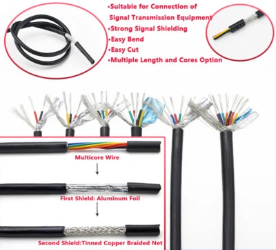 £2.17 • Buy 24AWG Multicore Wire Double Layer Shield Cable Signal Lines 2~12 Cores 300V 80°C