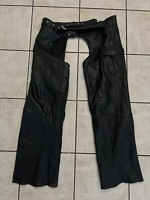 Hein Gericke X Harley Davidson Motorcycle Chaps Mens XL Black Leather Cargo • $115.80