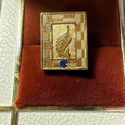 Leaf Water Drop Melaleuca Logo Pin Gold Colored Rectangle Blue Faux Gem • $8.50