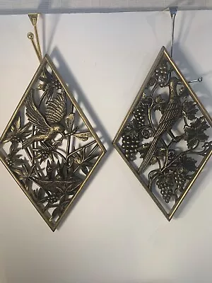 Vtg Set Of 2 Burwood 1971 Diamond Shaped Gold Black Bird Plaques • $23