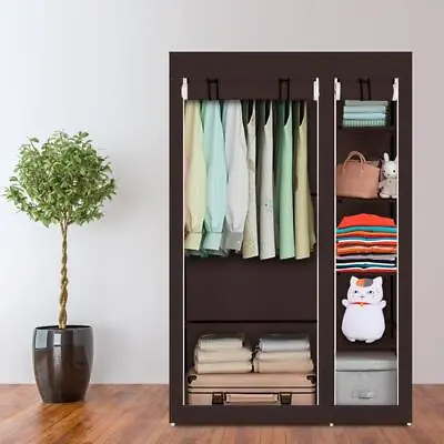 Fabric Canvas Wardrobe Hanging Rail Clothes Storage Portable Closet Dustproof • £16.66