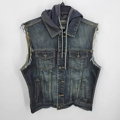 $20.17 • Buy Forever 21 Men Vest Mens Medium Dark Faded Wash Trucker Hooded Button Up