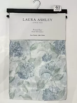 Laura Ashley 4 Printed Sheer Pole Top Window Panels  HYDRANGEA BLUE 38”x84” • $79.99