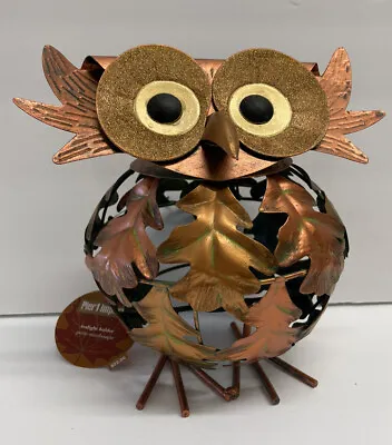 Pier 1 One Imports Fall Owl Pumpkin Tealight Candle Holder Lantern Metal • $55