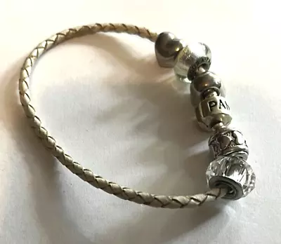 Pandora S925 Bead/Charm Bracelet On White Leather • £20