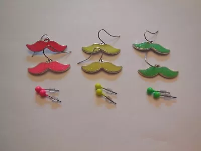 3 Pairs Glitter Mustache Earrings With 3 Pairs Matching Studs • $12.99