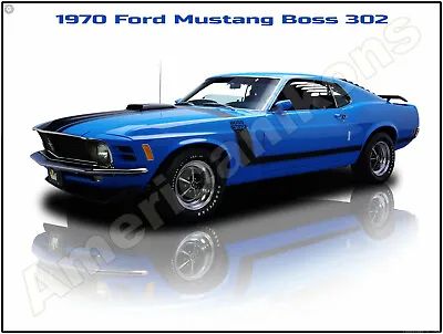 1970 Ford Mustang Boss 302 In Blue & Black New Metal Sign: Pristine Restoration • $19.99