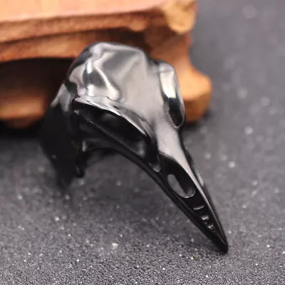 Black Vintage Viking Crow Skull Ring Men's Stainless Steel Bird Skull Biker Ring • $11.98