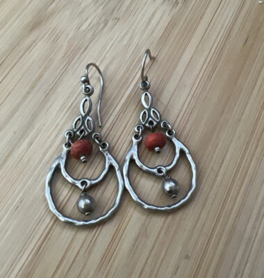 $32.99 • Buy Silpada Coral Oxidized Sterling Silver 925 Dangle Earrings W1560
