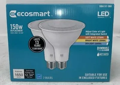 EcoSmart 2-Pack 150W Repl. 19.5w PAR38 Dimmable CEC LED Color Selectable Bulbs • $24.99