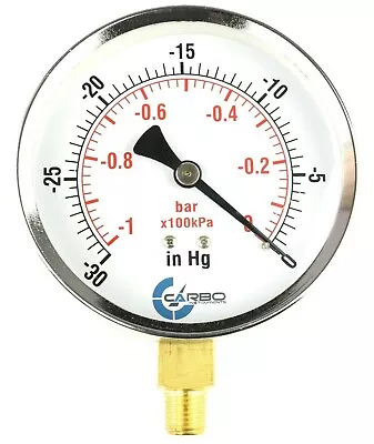 $16.45 • Buy 4  Vacuum Gauge - Chrome Plated Steel Case, 1/4 NPT, Lower Mnt. -30 InHg/ -1 Bar