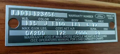 New 1966 1967 Ford Warranty Body ID Number Plate Data Door Tag F100 Bronco F250 • $59