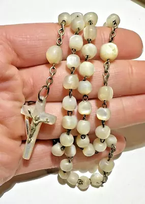 Vintage MOP Mother Of Pearl Shell Rosary Beads Crucifix Catholic Religious PC 10 • $53.99