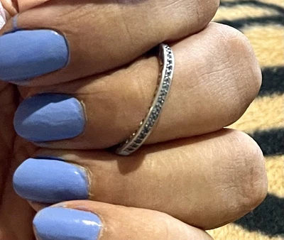 $50 • Buy Preloved Genuine Pandora Sterling Silver Air Blue CZ Enamel Ring Size 60