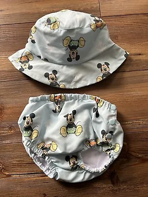 Disney Baby Mickey Mouse Sun Hat & Swim Diaper 2-Piece Set Blue Size 24 Months • $19.99