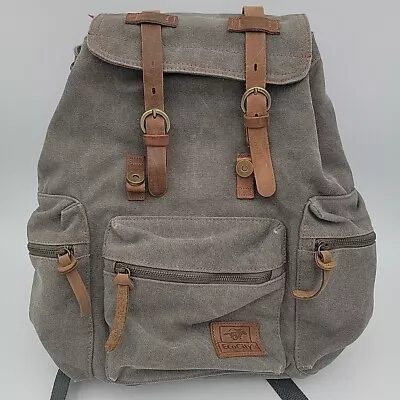 Ecocity Canvas Rucksack Backpack Brown Leather Straps  • $39.99