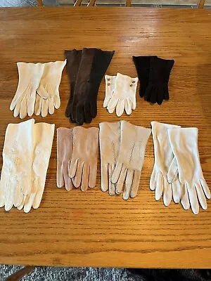 Lot Of Ladies’ 8 Pair Vintage Gloves 50s 60s Leather Suede Nylon • $20