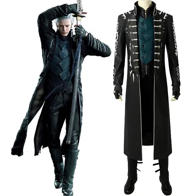 Game Devil May Cry Costume Vergil Cosplay Outfit Black Jacket Vest • $134.10