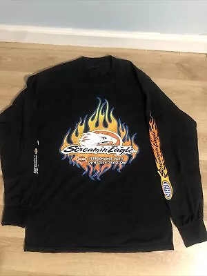 Harley Davidson Long Sleeve Biker Shirt Men’s Large Flames Y2k  Screaming Eagle • $22