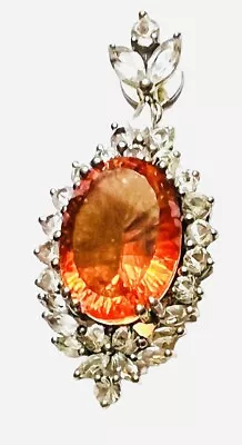 Huge Chuck Clemency STS Sterling Silver Orange Fire Opal Sparkling CZs Pendant • $129.99