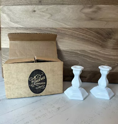 A Tiara Exclusive White Milk Glass Mini Candle Holders Vintage • $14