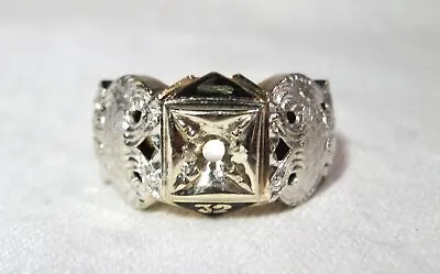 Vintage 14K Two Tone White Yellow Gold Free Masons Masonic Mens Ring K1908 • $1400