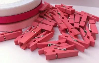 50 Pink Mini Wooden Craft Pegs Clothes Paper • £2.95