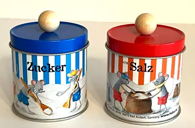 HABA Lot 2 Kid’s Pretend Play Tin Canisters SUGAR & SALT Kitchen MOUSE Cute Mice • $21.49