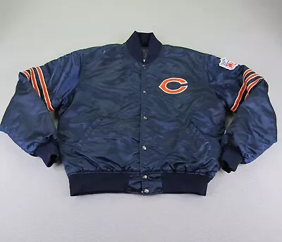 Vintage Chicago Bears Jacket Mens Large Starter Pro Line Satin Quilted Coat ^ • $74.97