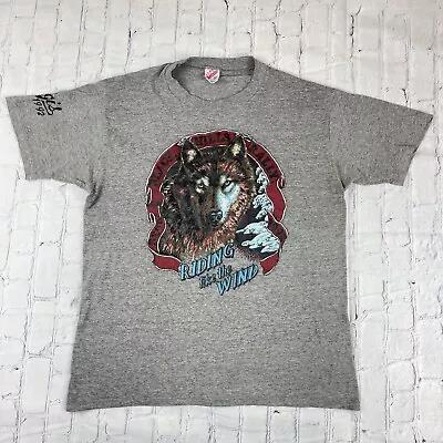 Vintage 1992 Stugis Rally Large  Riding Like The Wind  Wolf Graphic T Shirt Gray • $34.98