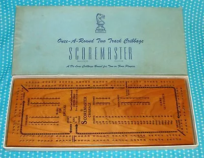 Vtg Drueke Scoremaster DeLuxe Cribbage Board Wooden 9 Pegs #1150 Box Instruction • $17.95