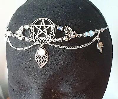 Celtic Crescent Moon Opalite Headdress Wicca Pagan Handfasting Wedding Supplies© • £17.95