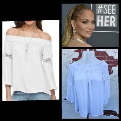 Large Women JENNIFER LOPEZ White Off Shoulder Top Shirt • $24