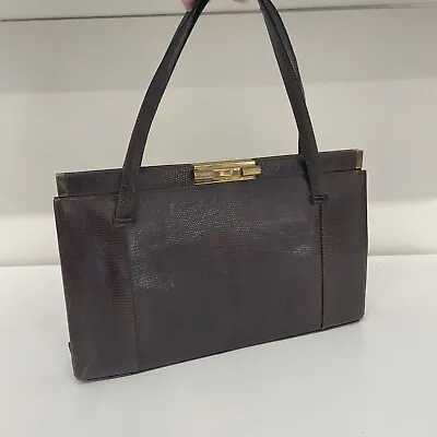 Vintage WALDYBAG Snakeskin Tan Brown Leather Bag Classic Design Clasp Retro • £20