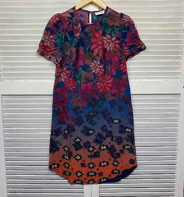 Megan Park Dress Womens Size 0 AU 8 Silk Multicoloured Floral Shift Cocktail • $25.71