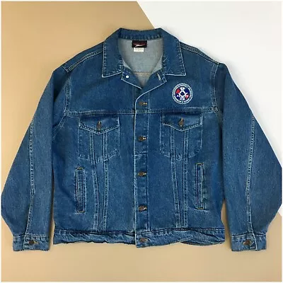 VINTAGE Union Mens Trucker Denim Jacket Size Large Aerospace Workers USA • $49.95