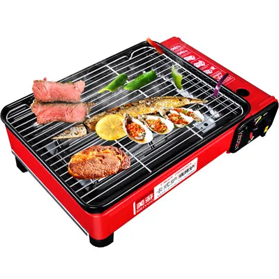 Portable Camping BBQ Gas Stove With Griddle Mesh Barbecue Cooker In/Outdoor Red • £39.99