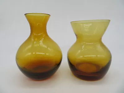 Lot Of 2 Vintage Small Amber Vases * Bouquet * Style Vase & * Bud * Vase • $12.50