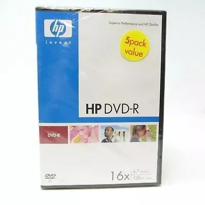 HP DVD-R Recordable Discs+Cases 16x - 4.7 GB Date - 120 Min Video 5 Pack NEW • $12.64