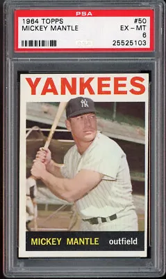 1964 Topps #50 Mickey Mantle PSA 6 EX-MT. New York Yankees • $595