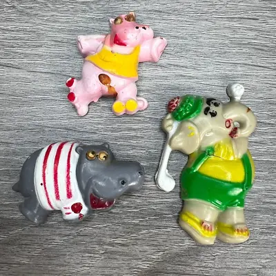 Vintage Magnet Lot 3 Elephant Golfing Hippos 3D Fridge Kitchen Home Decor Used • $5.39