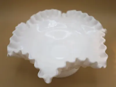 Fenton Milk Glass Ruffled Edge Hobnail Compote Vintage • $15