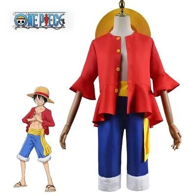 Anime One Piece Costume Monkey D. Luffy Boys Carnaval Party Coat Pants Hat • £14.69