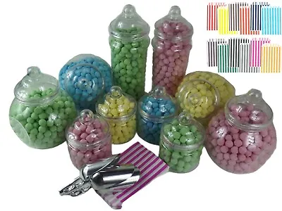 Large Plastic Sweet Jars X10 3 Scoops 100 Bags Candy Buffet Kit Wedding Party • £29.99