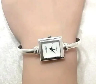 Vintage 925 Sterling Silver Square Face Gianello Hinged Bangle Ladies Watch • $75