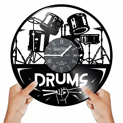 Drums Vinyl Record Clock - Music Drummer Themed Gifts Idea For Kids Man Wom... • $65.39
