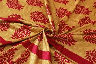 Vintage Indian Saree Crepe Silk Floral Printed Decor Crafts Fabric Beige Sari • $37.39