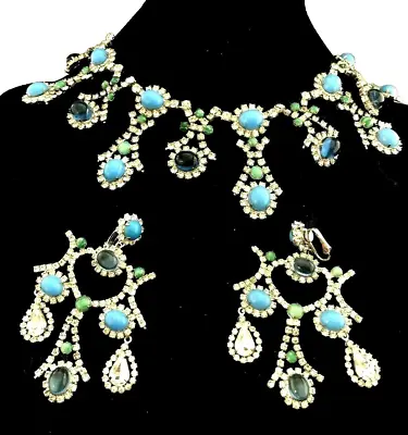 CINER OrJOMAZ Opulent  Jeweled  Bib Dangle Necklace & Chandelier Earrings! • $781.87