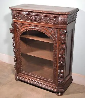 French Antique Renaissance Revival Display Cabinet/Bookcase With Carved Figures • $1750
