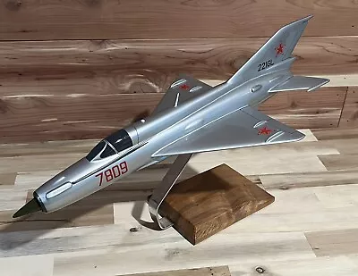 Hand Crafted Mahogany Wood MIG 21 Jet Plane 18” Table Top Model NEW In Box • $259.17